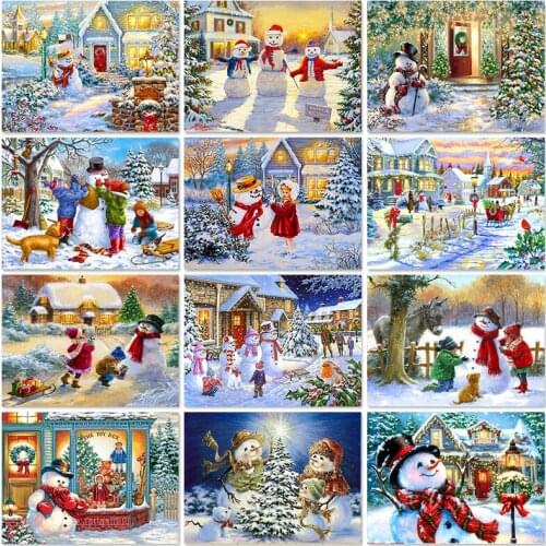 Full Drill Diy Diamond Painting Christmas Winter Scenery 5D Diamond Embroidery Mosaic Snowman Landscape Art Home Decoration Gift