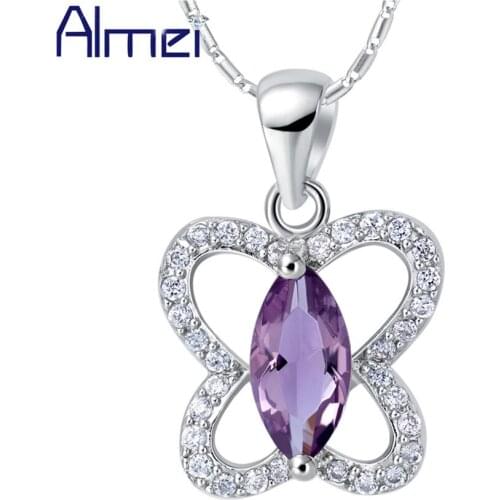 Almei Butterfly Anime Pendant Necklace With Purple Stone Bijuterias Women Kolye Accessories Ladies Handmade Jewelery Woman N879