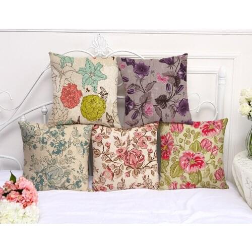 Decorative Pillow Case Flower Color Painting Pillowcase 17.5 Inches Cotton Linen Chair Seat Throw Pillow Cover P1057