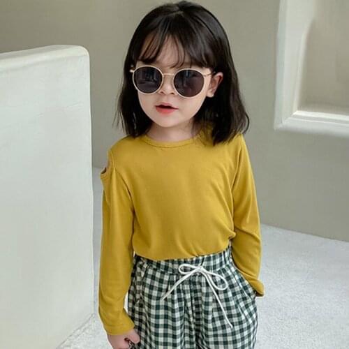 Girls'Long Sleeve Childrens T-shirt Bottoming Solid Color Shirt Children Spring and Autumn Long Sleeves Girl Tops