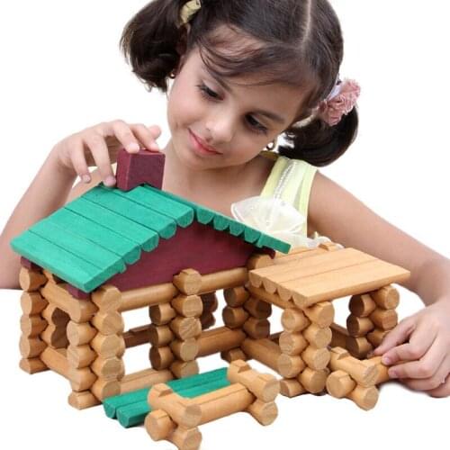 90/170Pcs Wooden Toys For Kids Forest Log Set Childrens Educational Toys Lumber Farm Shop Cottage House Building Toy Wood
