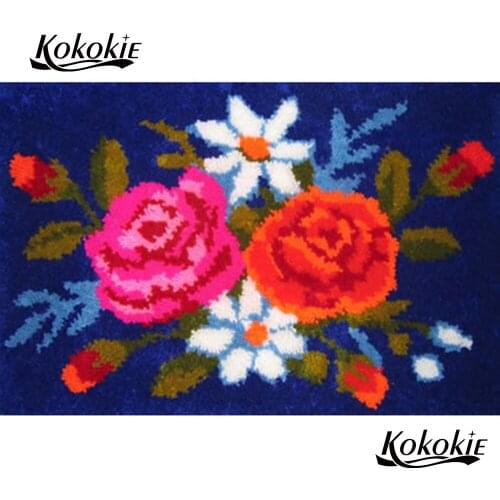 DIY latch hook rug flower printing vloerklee diy tapijt foamiran for needleworksets knooppakket cushion crochet tapis home decor