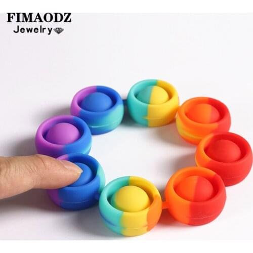 FIMAODZ Reliver Stress Fidget Bracelet Rainbow Push Bubble Fidget Sensory Toy Silicone Bracelets for Adult Children