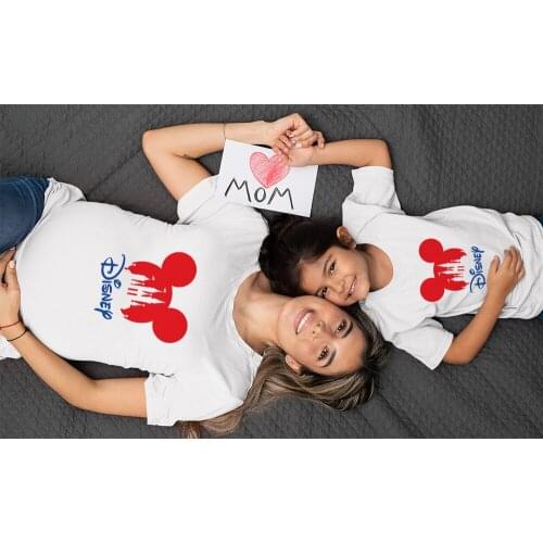 Mickey Mouse Tshirt New Mom and Me Clothes Dropship Fashion Loose Short Sleeve Summer Men Women Tops Family Clothing Sets