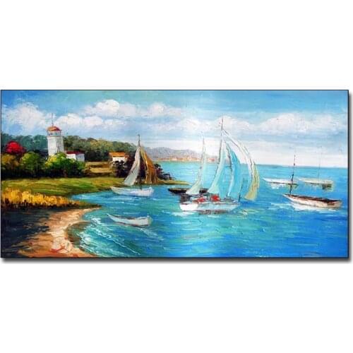 Mediterranean Landscape Paintings 100% Hand Drawn Unframed Seascape Modern Home Wall Decoration Canvas Wall Art Pieces Unframed