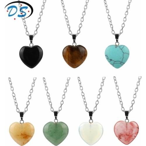 Heart Stone Necklace Female Costume jewelry Charms Pendants chain choker necklace Collier Valentines Gift 7 Colors