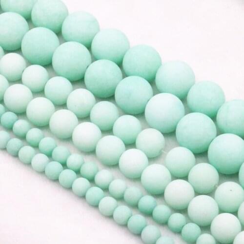 Frosted Matted Natural Stone Amazonite Loose Beads 6 8 10 12mm Round Beads for Jewelry Making Fit DIY Bracelet Necklace 15" A496