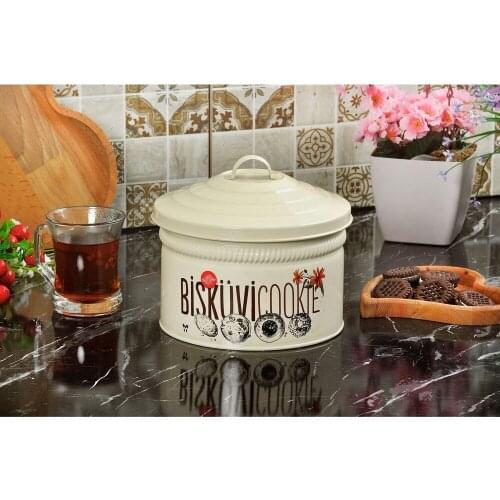 2021 Model Metal Lid Biscuit Cookie Bucket Snack Storage Container Cream Black Galvanized Static Powder Coating Good Quality