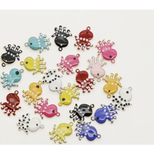 20PCS Fashion Jewelry Double Faced Enamelled Octopus Charms Animal Diy Metal Necklace Earring Pendants