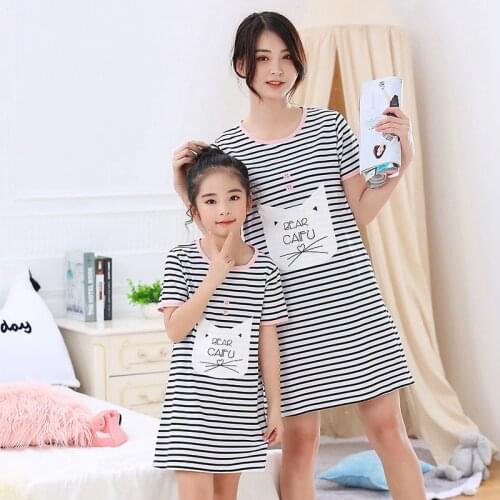 Mom Kids Girls 100%Cotton Nightgowns Cartoon Nightdress Girl Sleepwear Sleepshirt Summer Short sleeve Nightwear Children Clothes