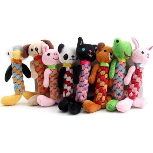 Dog Puppy Plush Rope Toys Pet Cotton Rope Toys Cats Dogs Chew Toy Small Dog Plush Squeak Molar Toys 8 Animals Style For Choose