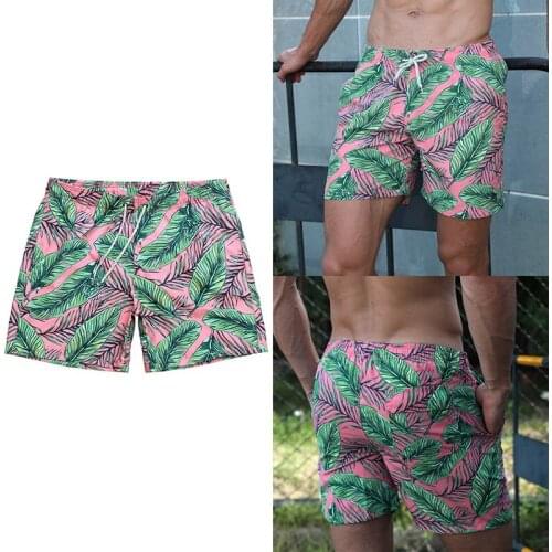 Hot kf-Mens Holiday Printed Big Pants Beach Sports Loose Shorts Green