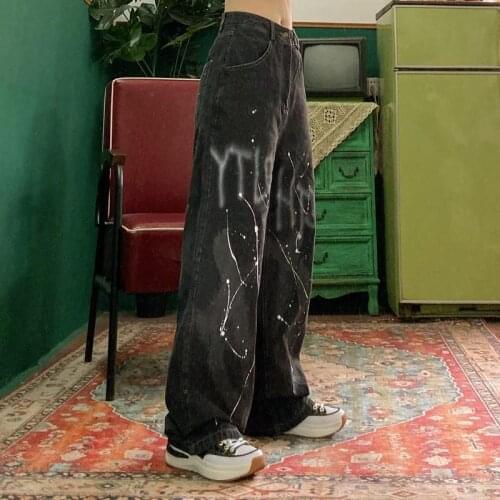 Casual Women Loose Vintage Female Pants Women Harajuku Baggy Jeans Womens Pants Casual Funny Gothic Pants Summer Jeans Fashion