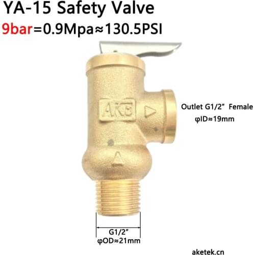 9Bar Pressure Relief Valve 0.9Mpa Safety Valve YA-15 DN15 G1/2" for Water Heater Solar Eletrical