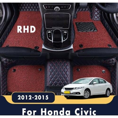 RHD Luxury Double Layer Wire Loop Carpets Car Floor Mats For Honda Civic 2015 2014 2013 2012 Interior Accessories Foot Pads