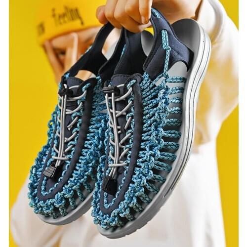 Summer Men Women Sandals Handmade Weaving knit Design Breathable Elastic Beach Sandals Soft Bottom AntiSkid Outdoor Unisex Shoes