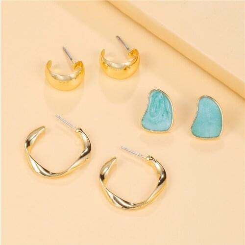 3-piece Set Of Candy Color Earrings Dreamy Dripping Oil Fresh Earrings Hong Kong Style Simple Earrings C-shaped Earring For lady