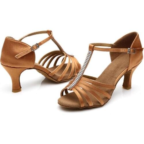 Tango Heeled Satin Dancing Girls Women Ballroom Latin Shoes Ladies 5CM and 7CM 2 Colors Dancing for Women Dance Sneakers A110