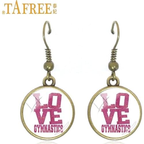 TAFREE Love Gymnastics Drop Earrings Irish Dancer Ballet pendientes mujer Antique Bronze Plated kids earrings Jewelry GY049