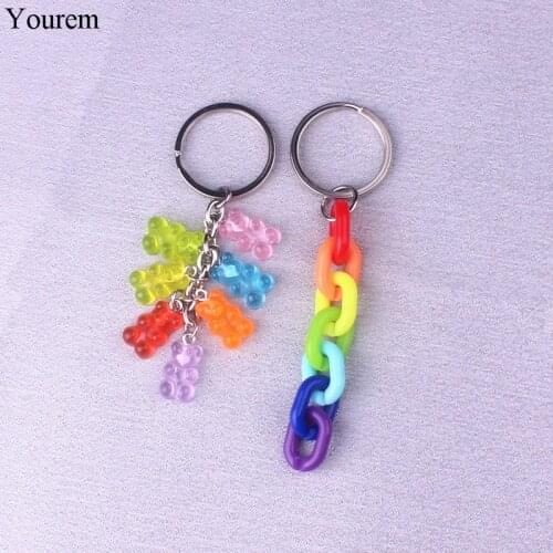Yourem rainbow bear key chains colorful link keychain for women jewelry gifts king ring one piece