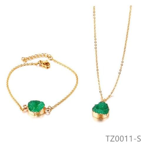 Green Stone Necklace Pendant Bracelet Jewlery Sets for Women Gift Fahion Nice TZ0011-S