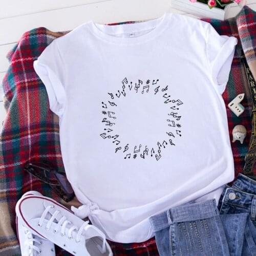 2021 New Summer T-shirt Simple Wild T Shirt Fun Music Graphics T Shirt Women Round Neck Tshirt Short Sleeve tee shirt Lady