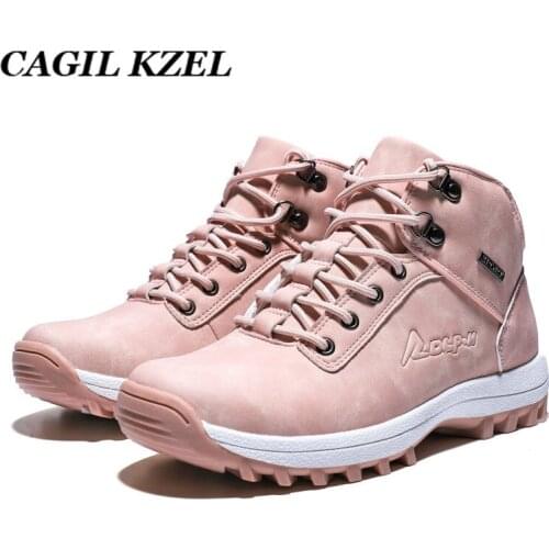 CAGILKZEL 2019 Winter Woman Boots Warm Fur Plush Sneakers Women Ankle Pink Snow Boots Women Lace-up Ladies Shoes botas mujer