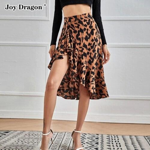 Summer Women Leopard Print Midi Slit Skirts 2021 Fashion Sexy High Waisted Elegant Ladies Casual Bohemian Clothing Sundresses