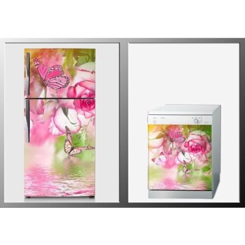 3D Fridge Sticker Riverside Butterfly Refrigerator Dishwasher Door Cover Kitchen Home Decoration Accessories Wall Stickers