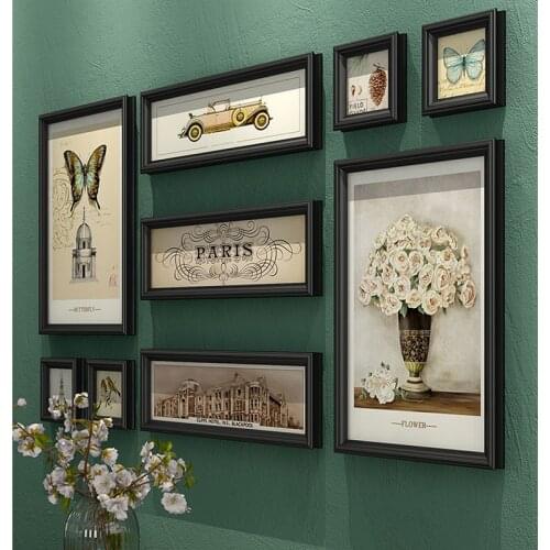 9 Pcs/Set Classical American Photo Frame Set Sofa Wall Background Wall Decoration Combination Rectangle Restaurant Picture Frame