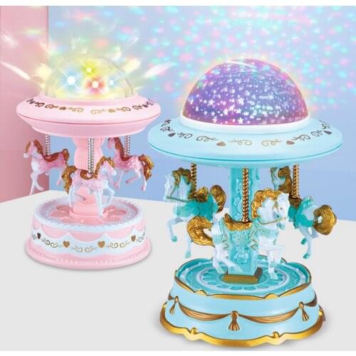 Bevigac Cute Rotating Horse Carousel Style Music Box Projector for Valentine Day Birthday New Year Child Girls Gifts