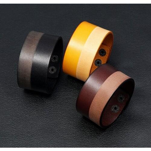 3.8cm Wide Genuine Leather Bracelet Punk Men Wrap Bracelet Simple Fashion Accessories Gift Men Women Jewelry
