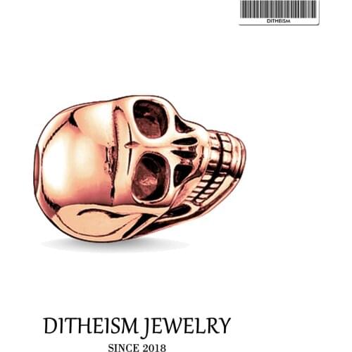 DIY Beads 9mm Rose Gold Color Skull Bead , 2018 Fashion Silver Jewelry Gift For Women Men Boy Girl Fit Bracelets Necklace