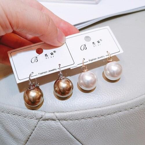 Elegant Simulated Big Pearl Hoop Earrings for Women Geometric Round Circle Ball Earrings Simple Wedding Party Jewelry Gifts