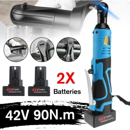 Electric Wrench 42V 3/8" Cordless Ratchet Rechargeable Scaffolding 90N.m Right Angle Wrench Tool with 1/2 Battery Charger Kit
