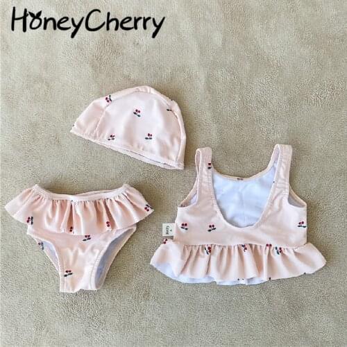 Baby children separate swimsuit swimming cap baby baby girl cherry beach swimming holiday kids swimwear for girls