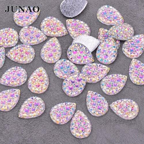 JUNAO 8x13 16x30mm Glitter Crystal AB Drop Rhinestones Stickers Flat Back Cabochon Stone for Scrapbook DIY Crafts