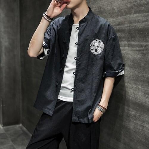 Chinese Shirt 2019 News Summer Embroidery Tang Suit Wushu Male Clothes Vintage Style Traditional Chinese Clothing For Men KK3275