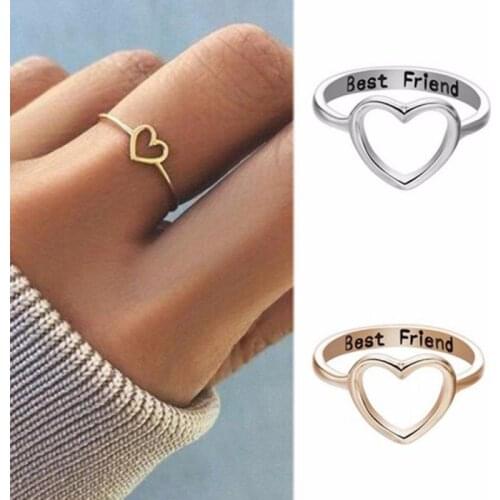 Fashion Simple Women Rings Gold Silver Color Heart Hollow Best Friends Sweet Gift For Teen Girls Wedding Rings For Woman Jewelry