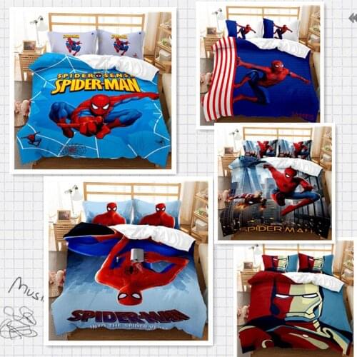 3pcs Marvel hero Spiderman iron Man Three-piece sanding bed Boy room decoration Bedding set Cartoon film Home Textile Set
