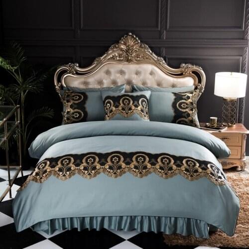 Lace Princess Multi Color Ruffles Bed Set Purple Egyptian Cotton Bedding Set Romantic Korean Style Bed skirt set Pillow shams