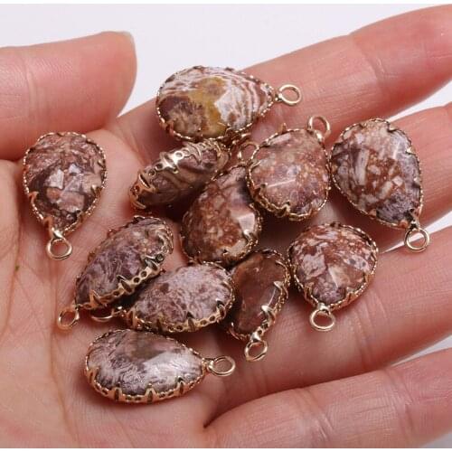 Medical stones drop-shaped gold-plated semi-precious stone connector for jewelry making temperament accessories size 13x23mm
