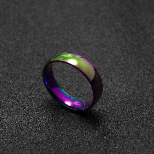 Fashion Jewelry 6MM Smooth Colorful Glare Rainbow Ring Stainless Steel Rings for Women Men Gift