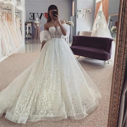 Newest Wedding Dresses Sweetheart Sleeveless A-Line Soft Tulle Lace Applique Wedding Dresses With Lace Up Back vestido de noiva
