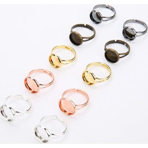 10pcs/lot Copper Adjustable Blank Ring Base Diy Fit 10mm 12mm 20mm Glass Cabochons Base Cameo Settings Tray For Jewelry Making