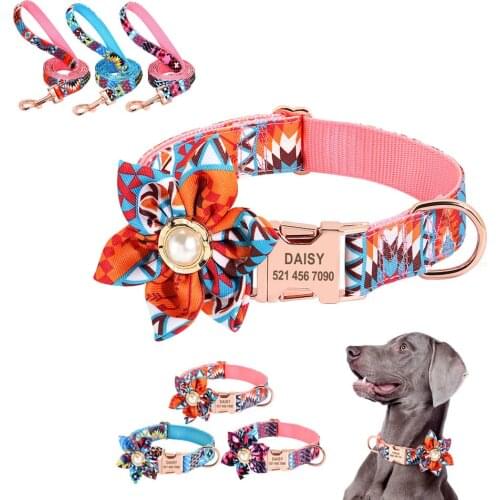 Personalized Dog Collar With Leash Engraved Nylon Printed Dog ID Custom Puppy Collars for Small Medium Large Pet Accesories