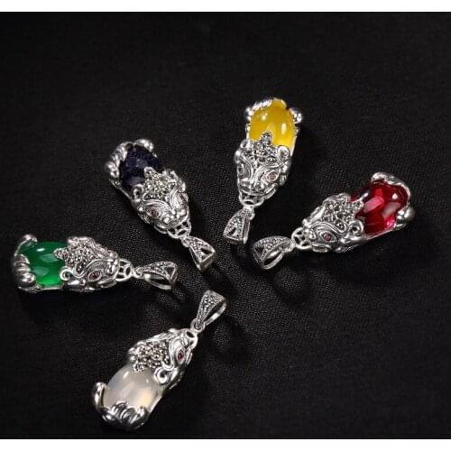 Silver S925 Sterling Silver Antique Thai silver inlaid pendant, high grade Joker lady clavicle chain pendant wholesale