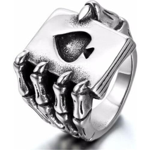 Retro Index Finger Rings Rings for Men Silver Color Punk Skull Claw Poker Male Rings Gothic Jewelry Accessories
