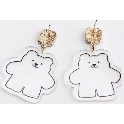 New Arrival Cute/Romantic Acrylic Earrings Womens Tong Qu Transparent Line Hand-painted Little Bear Earrings Jewelry for Girls