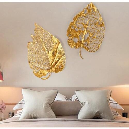 Modern Wrought Iron Leaf Wall Hanging Decoration Accessories Crafts Home Livingroom 3D Wall Sticker Metal Mural Ornaments Decor
